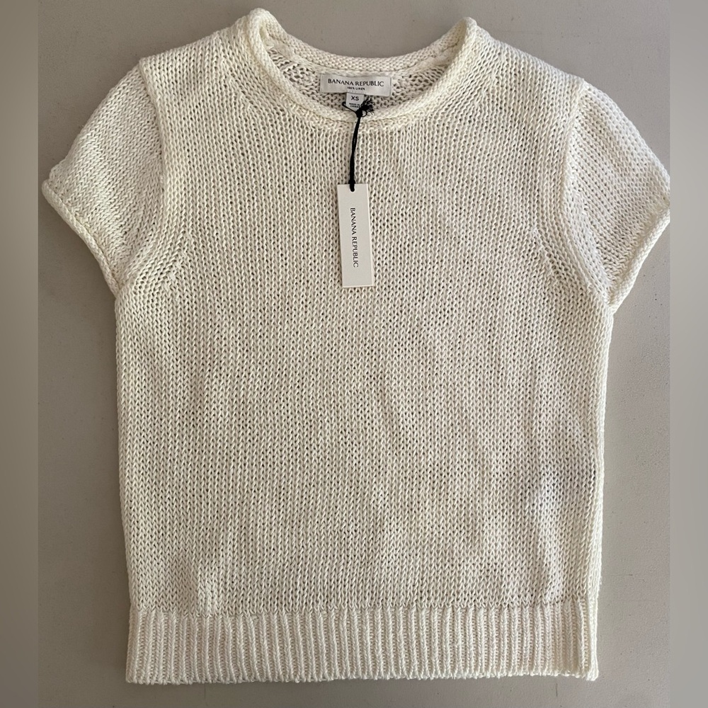 Banana Republic 100% Linen Open Knit Short Sleeve Sweater XS NWT
